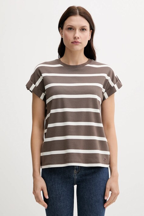 Tommy Hilfiger tricou din bumbac culoarea maro, WW0WW45628