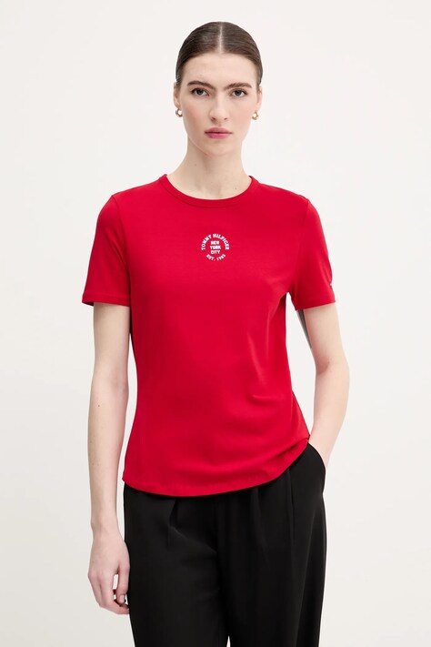 Tričko Tommy Hilfiger dámske, červená farba, WW0WW45809