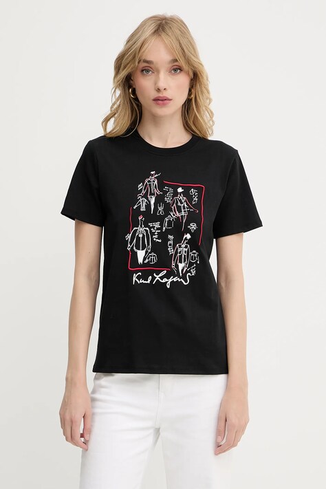 Karl Lagerfeld tricou din bumbac culoarea negru, A3W17099