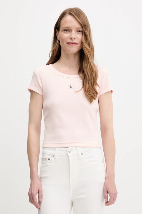 Majica kratkih rukava Calvin Klein Jeans za žene, boja: ružičasta, LV047C200G