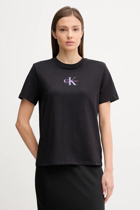 Bombažna kratka majica Calvin Klein Jeans ženska, črna barva, LV047C856G