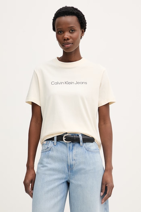 Calvin Klein Jeans t-shirt damski bawełniany beżowy LV047C912G