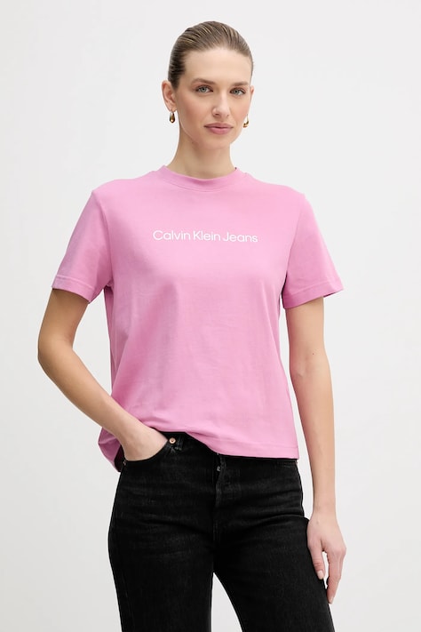 Βαμβακερό μπλουζάκι Calvin Klein Jeans χρώμα: άσπρο, LV047C912G