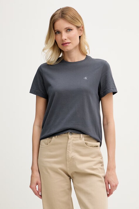 Calvin Klein Jeans T-shirt basic damski bawełniany szary LV047B224G