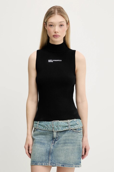 Karl Lagerfeld Jeans top culoarea negru, cu turtleneck, A3W18013