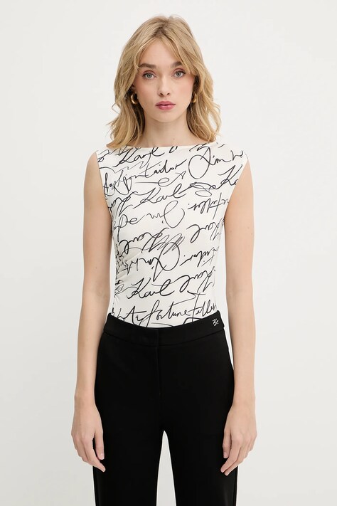 Karl Lagerfeld body culoarea bej, cu imprimeu, A3W17010