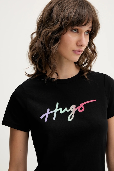 Бавовняна футболка HUGO Deloris_3 — AW25-TSD06Y, чорний — фото 4