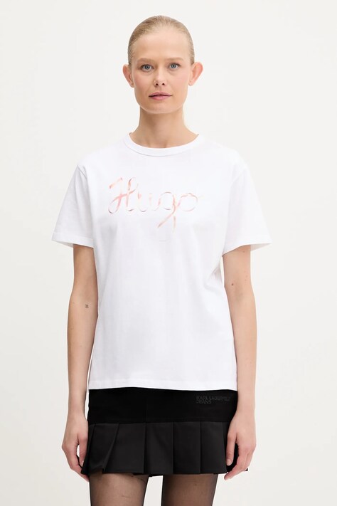 HUGO t-shirt bawełniany damski kolor biały 50544868
