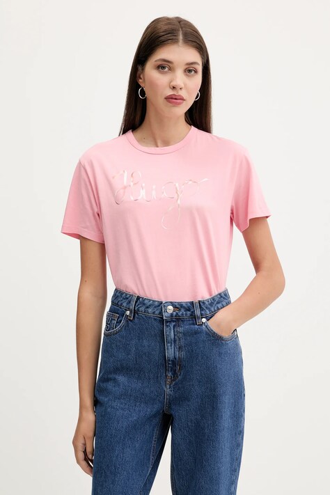 HUGO t-shirt bawełniany damski kolor różowy 50544868