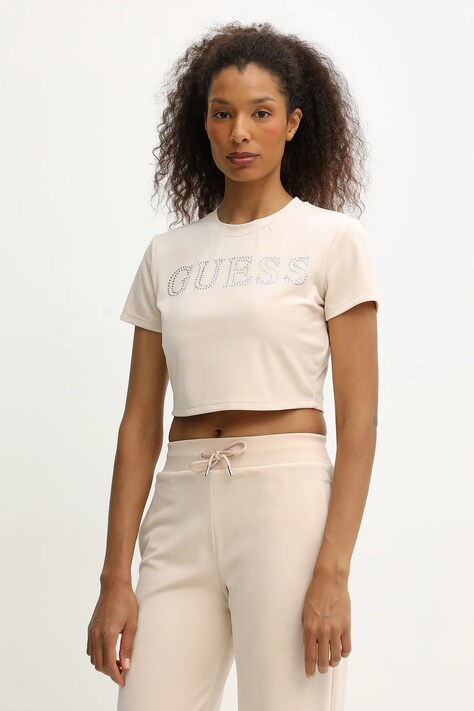 Παιδικό μπλουζάκι Guess COUTURE χρώμα: μπεζ, V3BI01 K0232