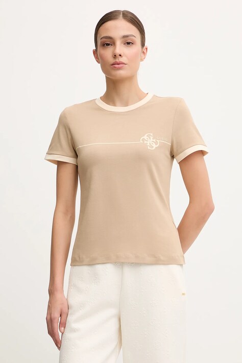 Guess t-shirt CARMEN damski kolor beżowy V5YI01 J1314