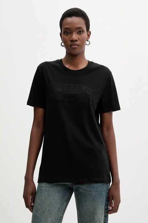 Iceberg t-shirt bawełniany damski kolor czarny F021 6327
