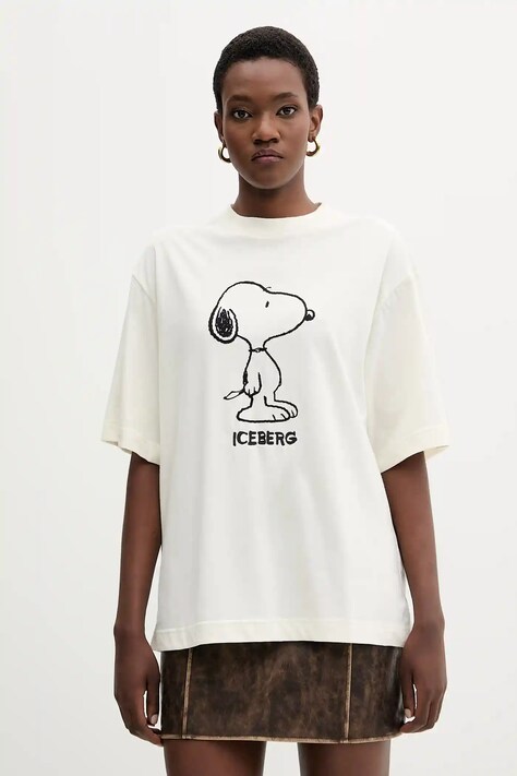 Iceberg t-shirt bawełniany damski kolor beżowy F5B2 6325