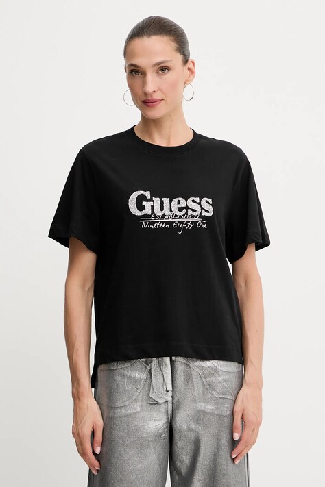Guess tricou din bumbac culoarea negru, W5YI07 I3Z14