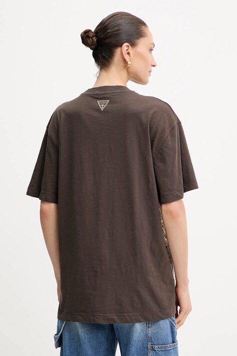 Guess t-shirt bawełniany damski kolor brązowy W5YI09 K6XN4