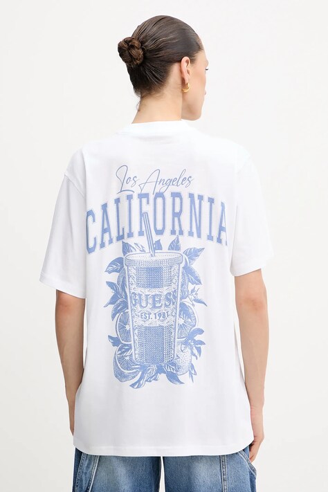 Guess tricou din bumbac culoarea alb, W5YI10 JA914