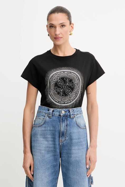 Guess tricou din bumbac 4G culoarea negru, W5YI14 I3Z14