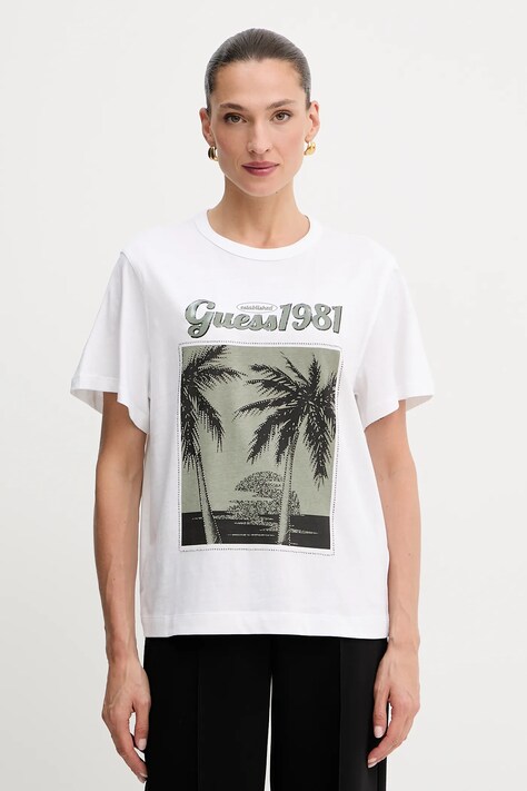 Guess tricou din bumbac culoarea alb, W5YI17 I3Z14