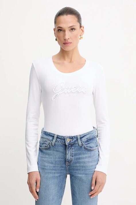 Guess longsleeve culoarea alb, W5YI26 J1314