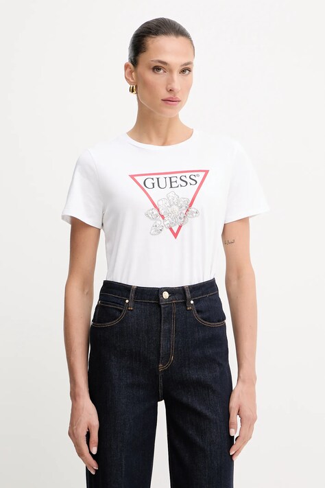 Guess tricou din bumbac culoarea alb, W5YI38 I3Z14