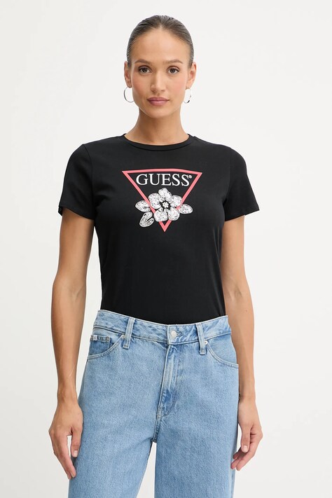 Βαμβακερό μπλουζάκι Guess χρώμα: μαύρο, W5YI38 I3Z14