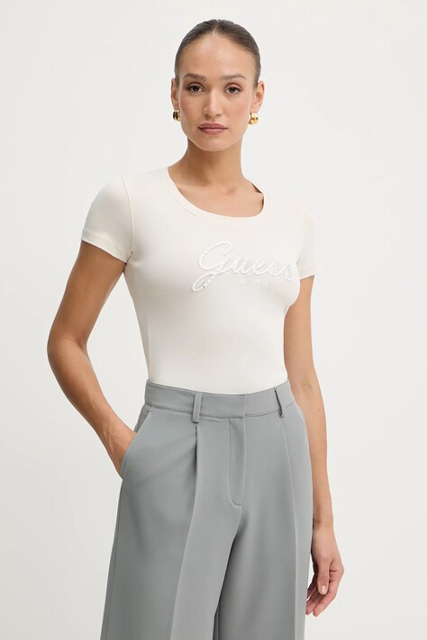 Guess t-shirt damski kolor beżowy W5YI46 J1314