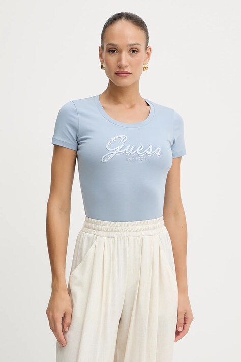 Guess t-shirt damski kolor niebieski W5YI46 J1314