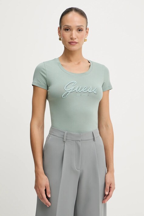 Guess t-shirt damski kolor zielony W5YI46 J1314