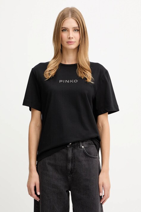 Pinko t-shirt bawełniany damski kolor czarny 105526 A2RM