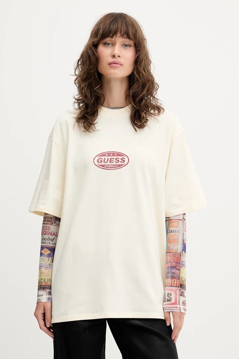 Guess Originals t-shirt bawełniany damski kolor beżowy M5YI55 K8FQ4