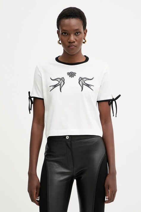 Bombažna kratka majica Pinko ženska, bela barva, 105558 A2SF