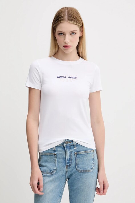 Kratka majica Guess Jeans ženska, bela barva, W5YI04 J1314