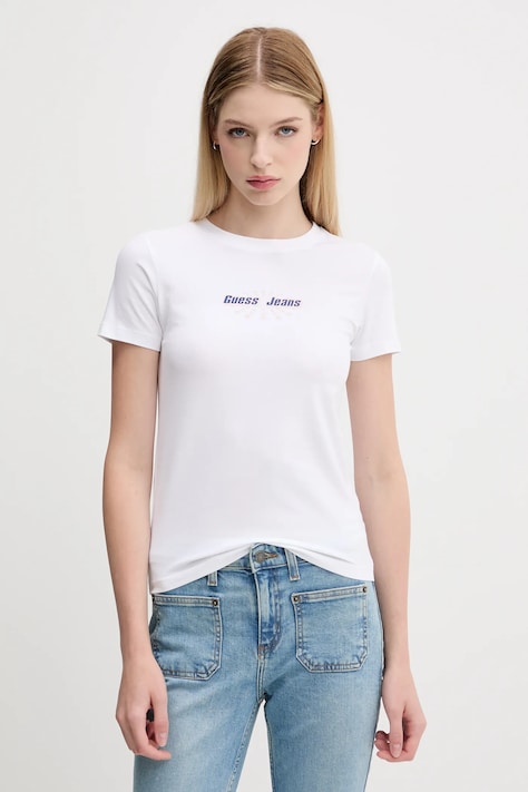 Tričko Guess Jeans dámske, biela farba, W5YI04 J1314
