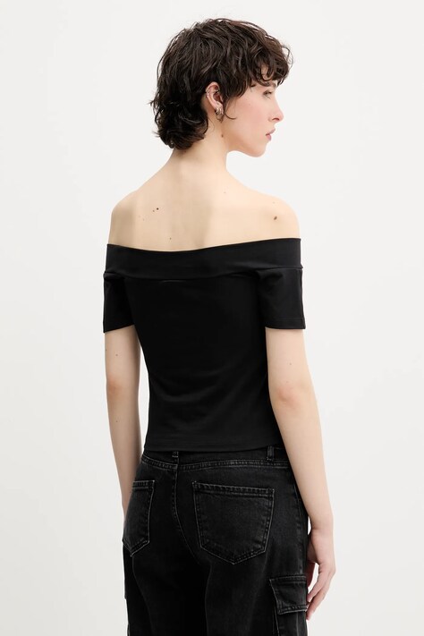 Tričko adidas Originals Bandeau SS dámske, čierna farba, španielsky výstrih, JV9742