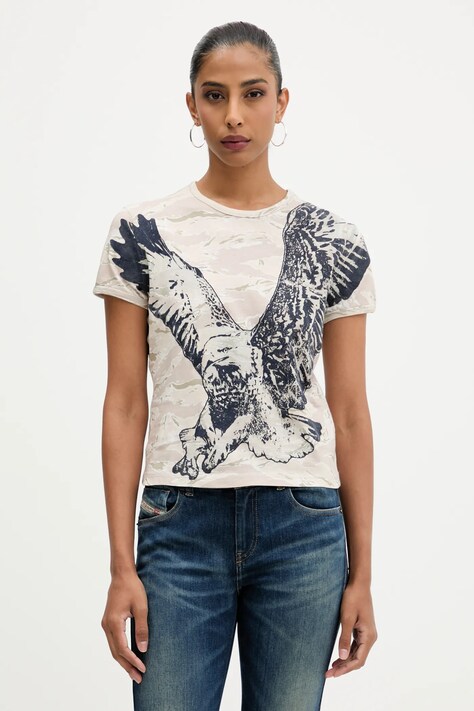 Diesel t-shirt bawełniany T-UNCUTIE-LONG-R1 damski kolor beżowy A19551.0DLBM