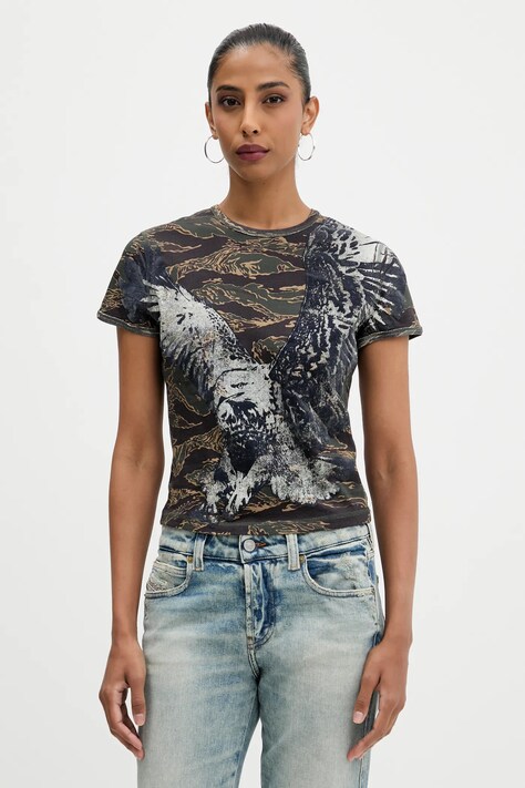 Diesel t-shirt bawełniany T-UNCUTIE-LONG-R1 damski kolor szary A19551.0DLBM