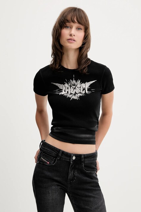 Diesel t-shirt T-ELE-LONG-P2 damski kolor czarny A14231.0WFBM