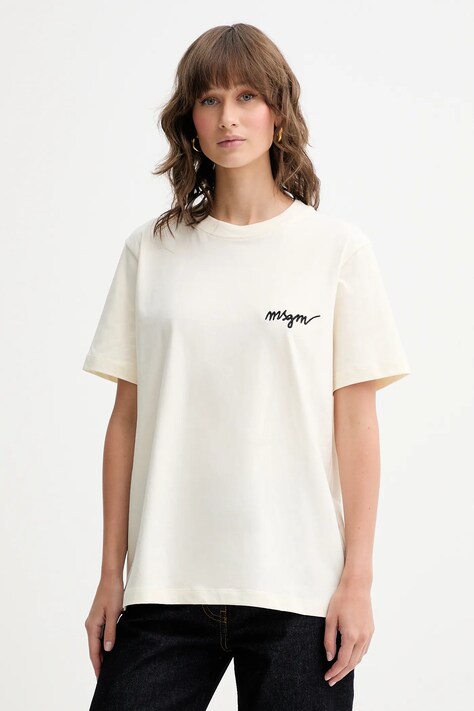 MSGM t-shirt bawełniany damski kolor beżowy 2000MDM540.200002