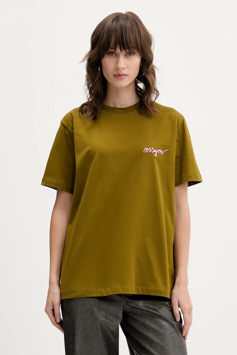 MSGM t-shirt bawełniany damski kolor zielony 3941MDM540.257798