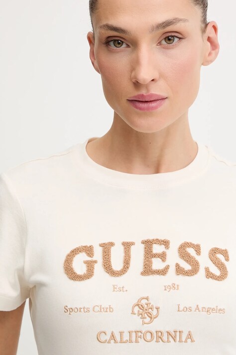 Guess t-shirt CELIA damski kolor beżowy V5BI02 KCBF1