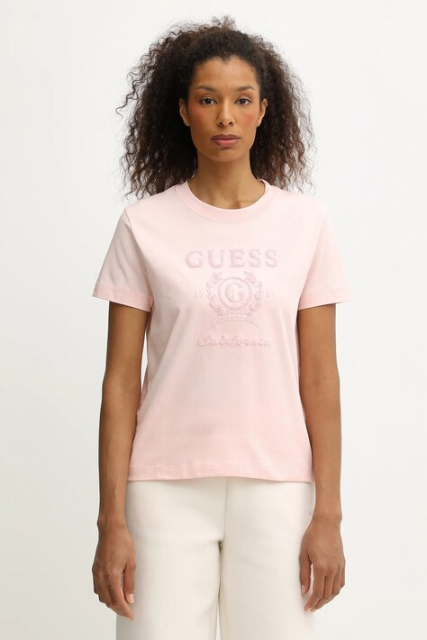 Guess t-shirt bawełniany MENA damski kolor pomarańczowy V5BI07 K8FQ4