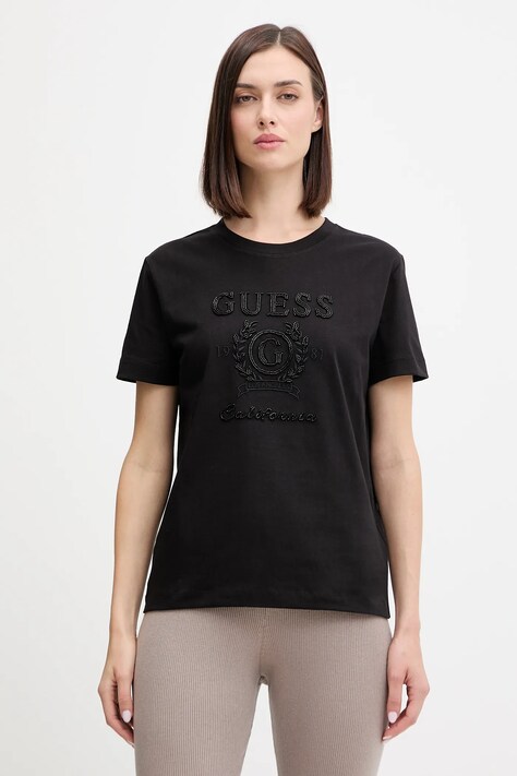 Guess t-shirt bawełniany MENA damski kolor czarny V5BI07 K8FQ4