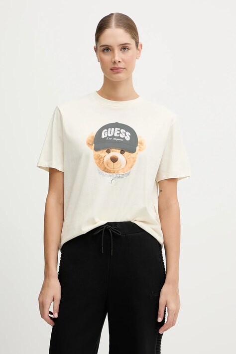 Guess t-shirt bawełniany TEDDY BEAR damski kolor beżowy V5BI09 I3Z14
