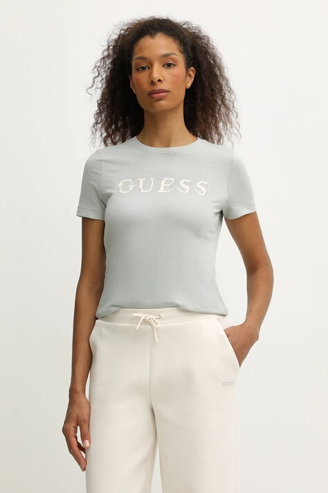 Guess t-shirt bawełniany CLELIA damski kolor zielony V5BI10 I3Z14