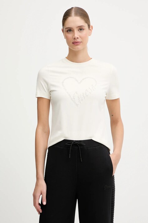 Guess t-shirt LOVE damski kolor beżowy V5BI13 J1314