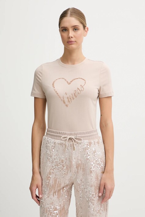 Guess t-shirt LOVE damski kolor beżowy V5BI13 J1314