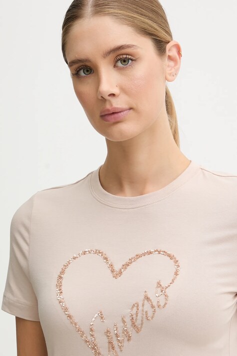 Футболка Guess LOVE — AW25-TSD0E8, бежевий — фото 4