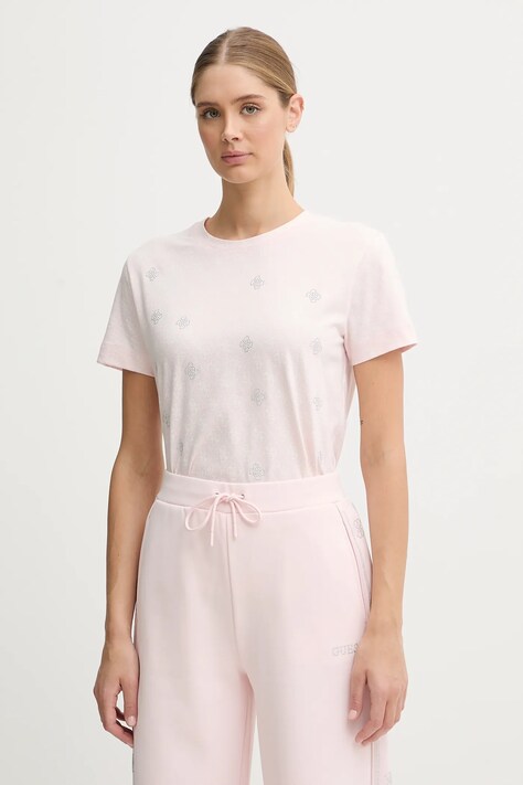 Guess t-shirt bawełniany RHOMBUS damski kolor różowy V5BI14 I3Z14