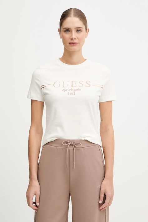 Guess pamut póló BIBIA bézs, V5BI15 KA260