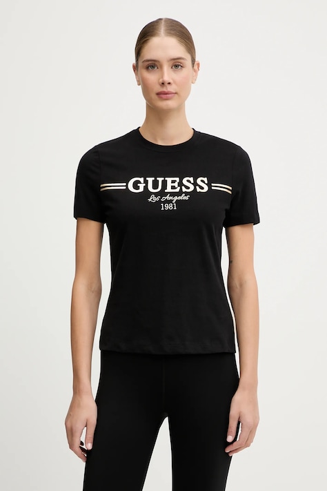 Bavlněné tričko Guess BIBIA dámské, černá barva, V5BI15 KA260